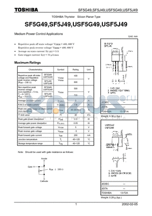 SF5J49 datasheet - TOSHIBA Thyristor Silicon Planar Type