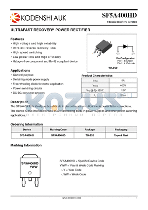 SF5A400HD datasheet - ULTRAFAST RECOVERY POWER RECTIFIER