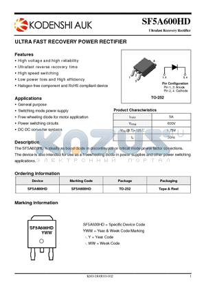 SF5A600HD datasheet - ULTRA FAST RECOVERY POWER RECTIFIER
