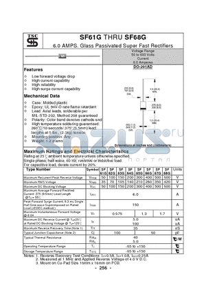 SF61G datasheet - 6.0 AMPS. Glass Passivated Super Fast Rectifiers