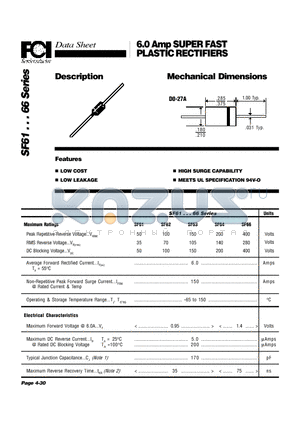 SF62 datasheet - 6.0 Amp SUPER FAST PLASTIC RECTIFIERS