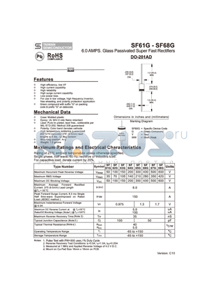 SF62G datasheet - 6.0 AMPS. Glass Passivated Super Fast Rectifiers