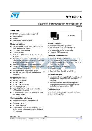 ST21NFCA datasheet - Near field communication microcontroller