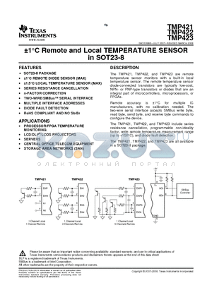 TMP422AIDCNR datasheet - a1`C Remote and Local TEMPERATURE SENSOR in SOT23-8