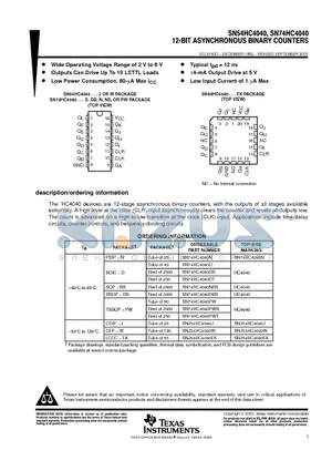 SN74HC4040NSRG4 datasheet - 12-BIT ASYNCHRONOUS BINARY COUNTERS