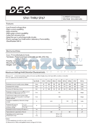 SF67 datasheet - CURRENT 6.0 Amperes VOLTAGE 50 to 600 Volts