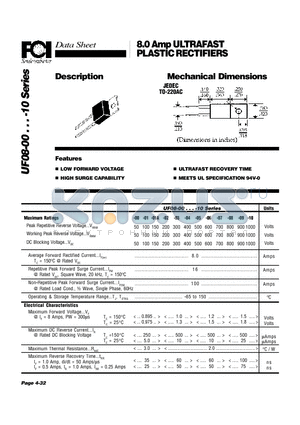 UF08-01 datasheet - 8.0 Amp ULTRAFAST PLASTIC RECTIFIERS