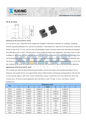 UF10.5A datasheet - UF cores and UI cores