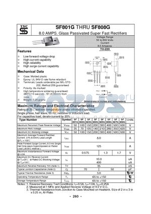SF801G datasheet - 8.0 AMPS. Glass Passivated Super Fast Rectifiers