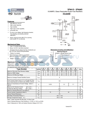 SF801G_11 datasheet - 8.0AMPS. Glass Passivated Super Fast Rectifiers