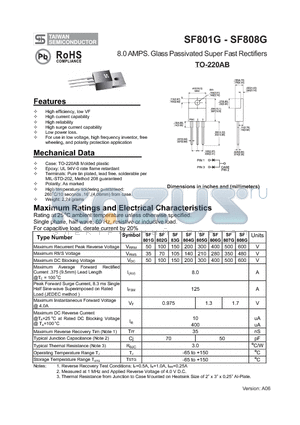 SF801G datasheet - 8.0 AMPS. Glass Passivated Super Fast Rectifiers