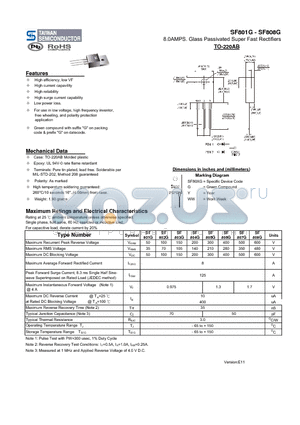 SF801G datasheet - 8.0AMPS. Glass Passivated Super Fast Rectifiers