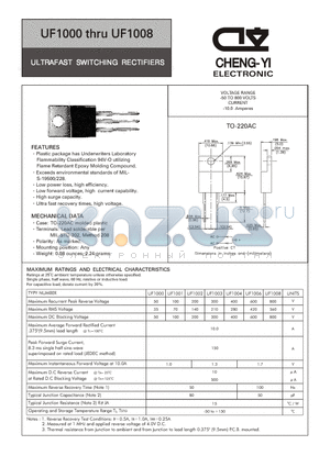 UF1000 datasheet - ULTRAFAST SWITCHING RECTIFIERS