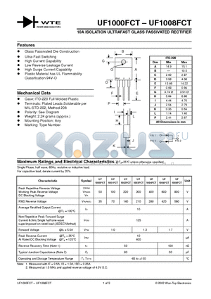 UF1000FCT datasheet - 10A ISOLATION ULTRAFAST GLASS PASSIVATED RECTIFIER