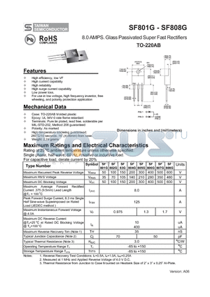 SF805G datasheet - 8.0 AMPS. Glass Passivated Super Fast Rectifiers