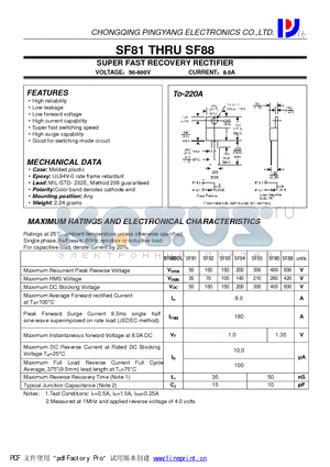 SF81 datasheet - SUPER FAST RECOVERY RECTIFIER