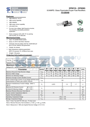 SF808G datasheet - 8.0AMPS. Glass Passivated Super Fast Rectifiers