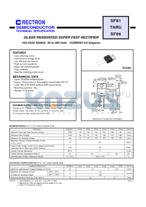 SF82 datasheet - GLASS PASSIVATED SUPER FAST RECTIFIER (VOLTAGE RANGE 50 to 400 Volts CURRENT 8.0 Amperes)