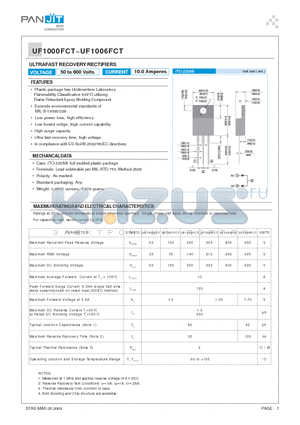 UF1001FCT datasheet - ULTRAFAST RECOVERY RECTIFIERS