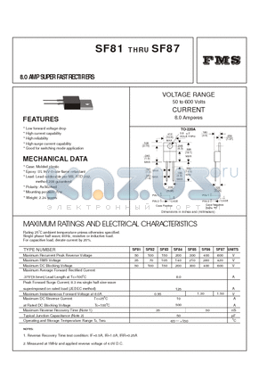 SF83 datasheet - 8.0 AMP SUPER FAST RECTIFIERS