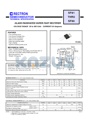 SF83 datasheet - GLASS PASSIVATED SUPER FAST RECTIFIER (VOLTAGE RANGE 50 to 400 Volts CURRENT 8.0 Amperes)