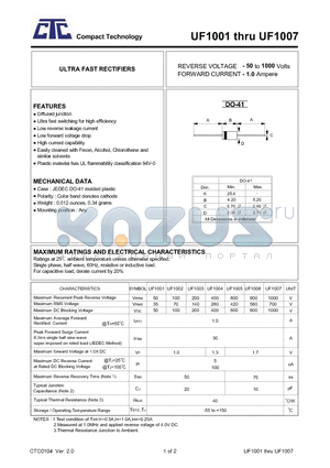 UF1003 datasheet - ULTRA FAST RECTIFIERS