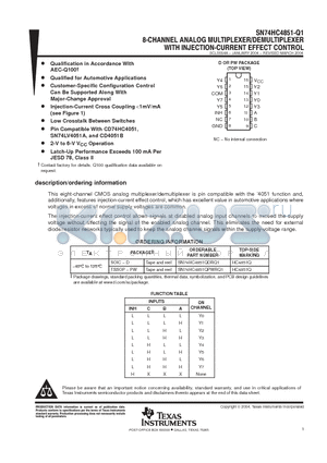 SN74HC4851QDRQ1 datasheet - 8-CHANNEL ANALOG MULTIPLEXER/DEMULTIPLEXER WITH INJECTION EFFECT CONTROL