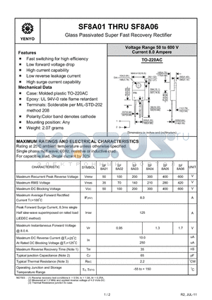 SF8A01 datasheet - Glass Passivated Super Fast Recovery Rectifier