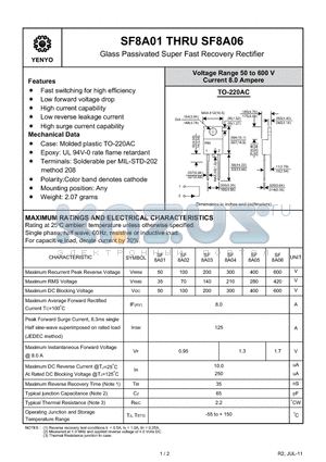 SF8A06 datasheet - Glass Passivated Super Fast Recovery Rectifier