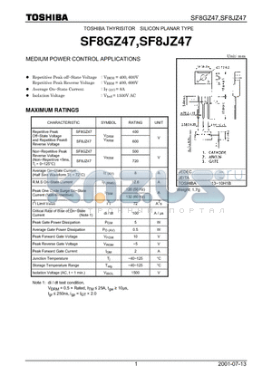 SF8GZ47 datasheet - TOSHIBA THYRISITOR SILICON PLANAR TYPE