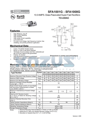 SFA1001G datasheet - 10.0 AMPS. Glass Passivated Super Fast Rectifiers