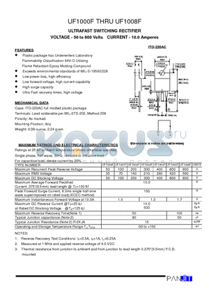 UF1008F datasheet - ULTRAFAST SWITCHING RECTIFIER(VOLTAGE - 50 to 800 Volts CURRENT - 10.0 Amperes)