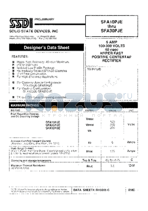 SFA10PJE datasheet - 6 AMP 100-300 VOLTS 40 nsec HYPER FAST POSITIVE CENTERTAP RECTIFIER