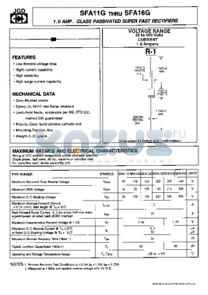 SFA13G datasheet - 1.0 AMP. GLASS PASSIVATED SUPER FAST RECTIFIERS