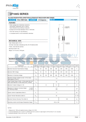 UF100G datasheet - GLASS PASSIVATED JUNCTION ULTRAFAST RECOVERY RECTIFIER