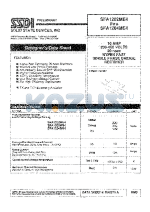 SFA1202ME4 datasheet - 10 AMPS 200 - 400 VOLTS 20 nsec HYPER SINGEL PHASE BRIDGE RECTIFIER