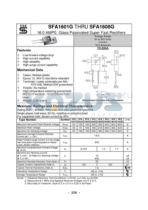 SFA1601G datasheet - 16.0 AMPS. Glass Passivated Super Fast Rectifiers