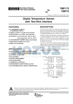 TMP75AIDR datasheet - Digital Temperature Sensor with Two-Wire Interface