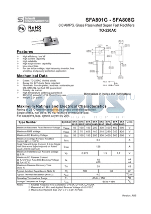 SFA801G datasheet - 8.0 AMPS. Glass Passivated Super Fast Rectifiers