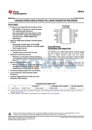 TMP816 datasheet - VARIABLE-SPEED SINGLE-PHASE FULL-WAVE FAN-MOTOR PRE-DRIVER