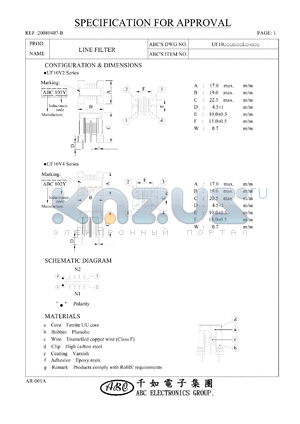 UF10V2102YL datasheet - LINE FILTER