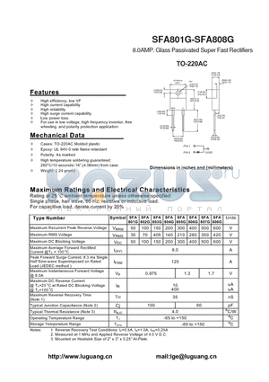 SFA808G datasheet - 8.0AMP. Glass Passivated Super Fast Rectifiers