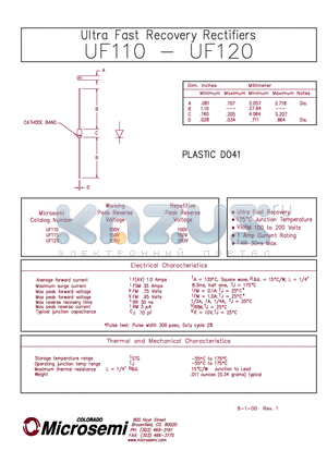 UF115 datasheet - ULTRA FAST RECOVERY RECTIFIER