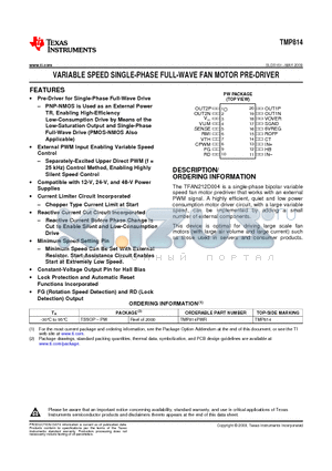 TMP814 datasheet - VARIABLE SPEED SINGLE-PHASE FULL-WAVE FAN MOTOR PRE-DRIVER