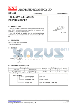 UF1404 datasheet - 162A, 40V N-CHANNEL POWER MOSFET