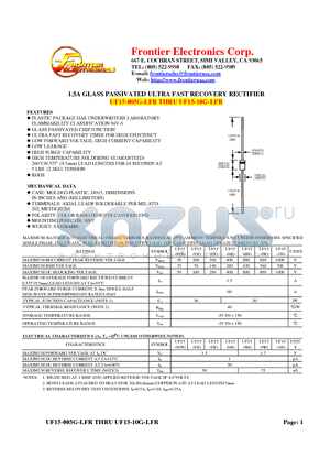 UF15-005G-LFR datasheet - 1.5A GLASS PASSIVATED ULTRA FAST RECOVERY RECTIFIER