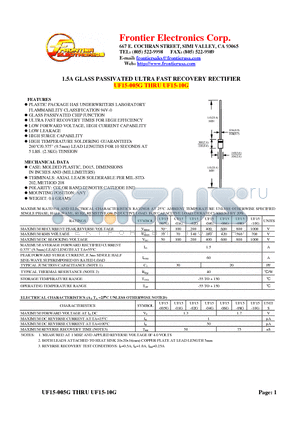 UF15-02G datasheet - 1.5A GLASS PASSIVATED ULTRA FAST RECOVERY RECTIFIER