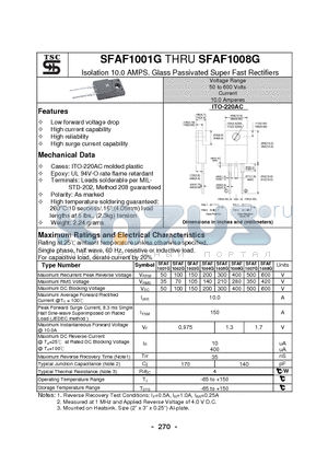 SFAF1002G datasheet - Isolation 10.0 AMPS. Glass Passivated Super Fast Rectifiers