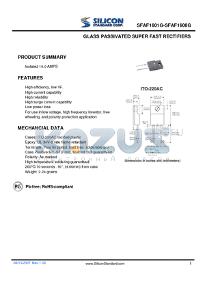 SFAF1601G datasheet - GLASS PASSIVATED SUPER FAST RECTIFIERS