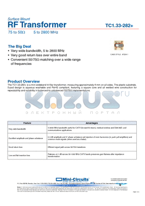 TC133-282 datasheet - RF Transformer